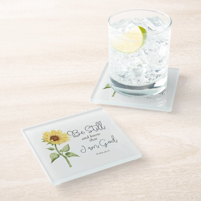 Be Still and Know that I am God Sunflower Glass Coaster (Angled)