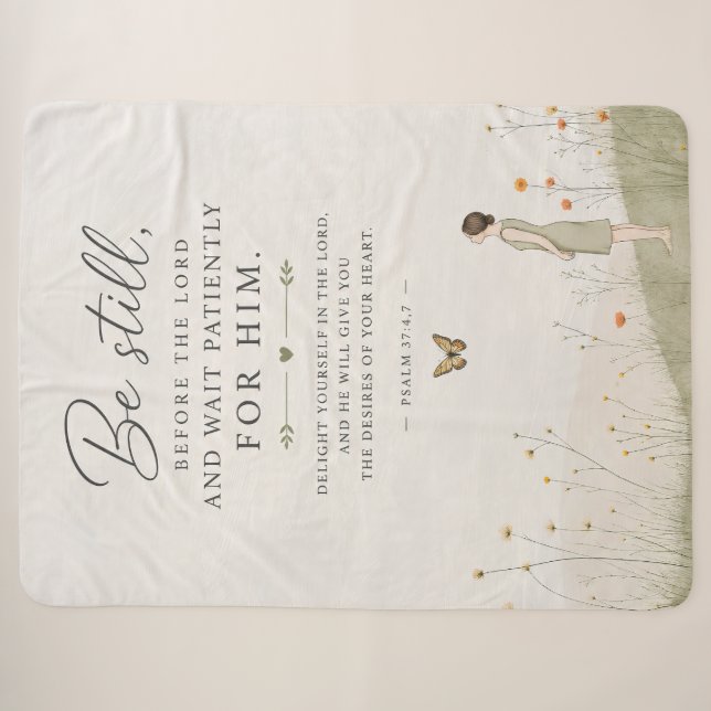Be Still and Wait Patiently Psalm 37 Christian  Sherpa Blanket (Front (Horizontal))