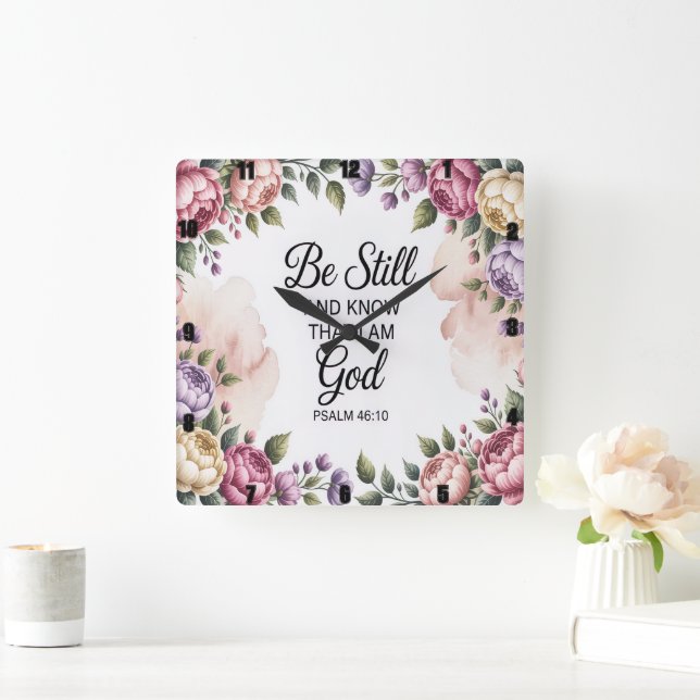  Be Still God Floral  Square Wall Clock (Home)