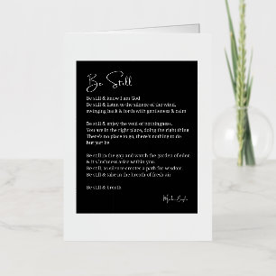 Be still know poem poetry black white foil greeting card