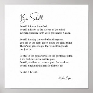 Be still know poem poetry black white wall art 