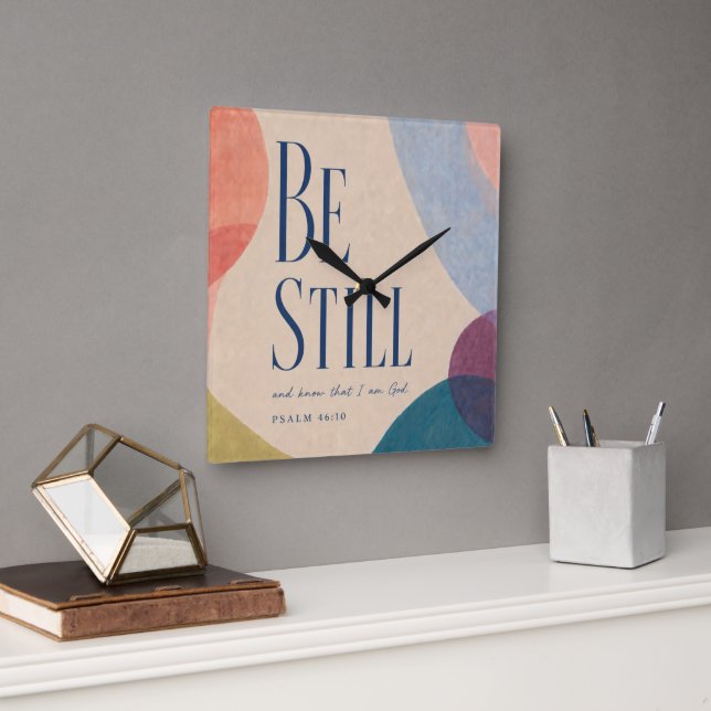 BE STILL | Psalm 46:10 Christian Square Wall Clock (Office)