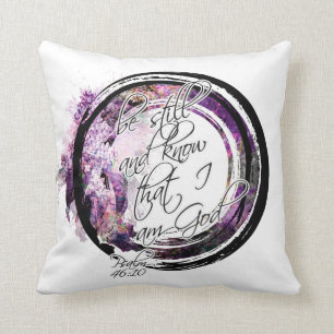 Be Still Scripture Lavender Floral Wreath Cushion