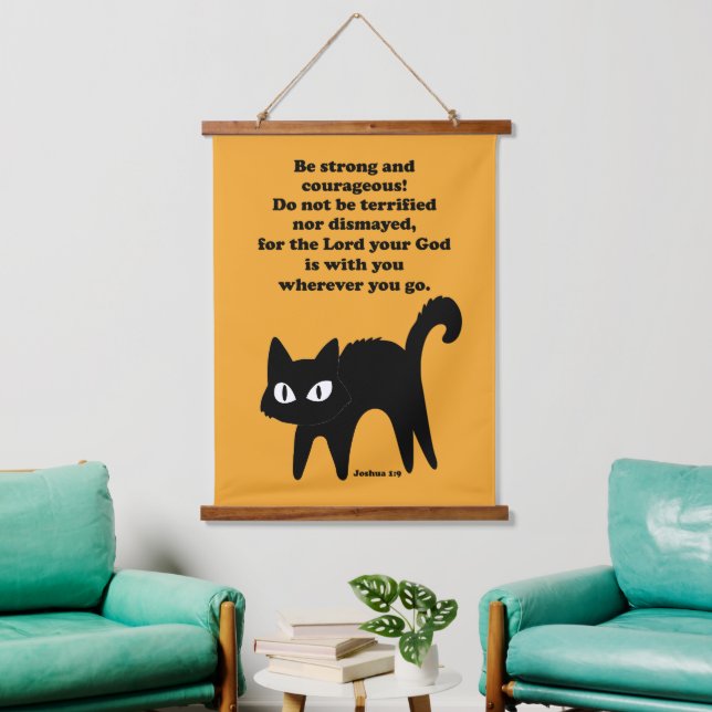 Be Strong and Courageous Black Cat Hanging Tapestry (Living Room)