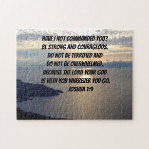 Be Strong And Courageous Joshua 1:9 Lake Sunset Jigsaw Puzzle