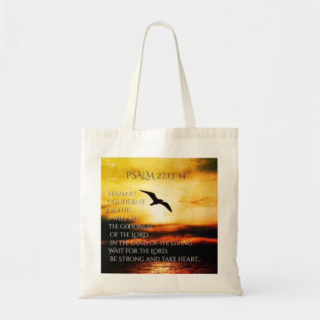 Be Strong and Take Heart, Psalm 27 Bible Verse Tote Bag (Front)