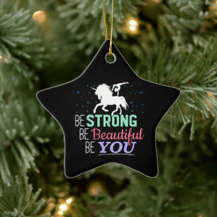 Be Strong Beautiful You - Gymnastics Unicorn Ceramic Tree Decoration
