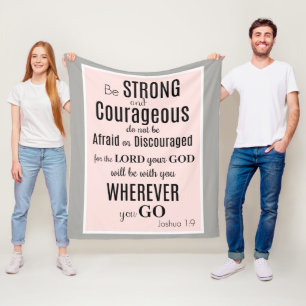Be Strong & Courageous (Joshua) Pink/Grey Fleece Blanket
