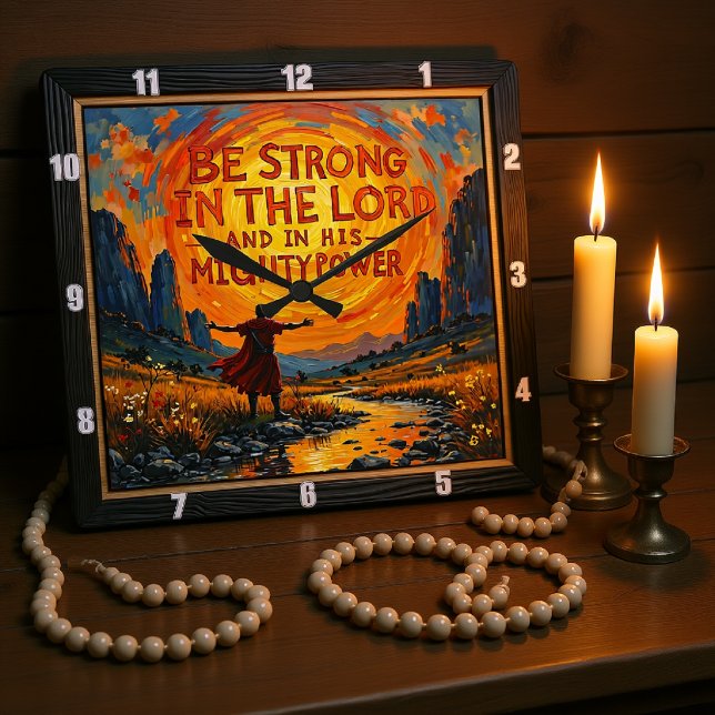 Be Strong in the Lord: Ephesians 6:10 Radiant Art Square Wall Clock (Creator Uploaded)