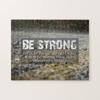 Be Strong Rain Drops Motivational Quote Jigsaw Puzzle