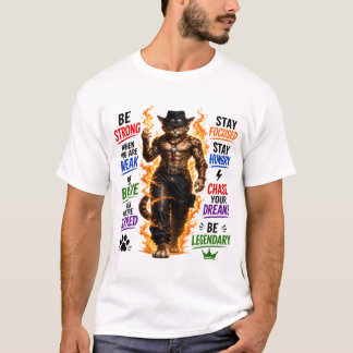 Be Strong, Stay Focused – Fierce Fire Cat Motivati T-Shirt