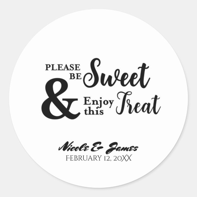 Be Sweet Enjoy this Treat Custom Party Favour Classic Round Sticker (Front)