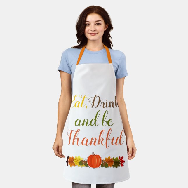 Be Thankful pumpkin leaves typography Thanksgiving Apron (Worn)
