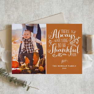 Be Thankful Quote Orange Thankgiving Photo Card