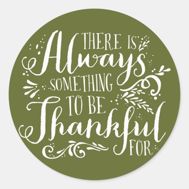 Be Thankful Script Green Thanksgiving Sticker (Front)