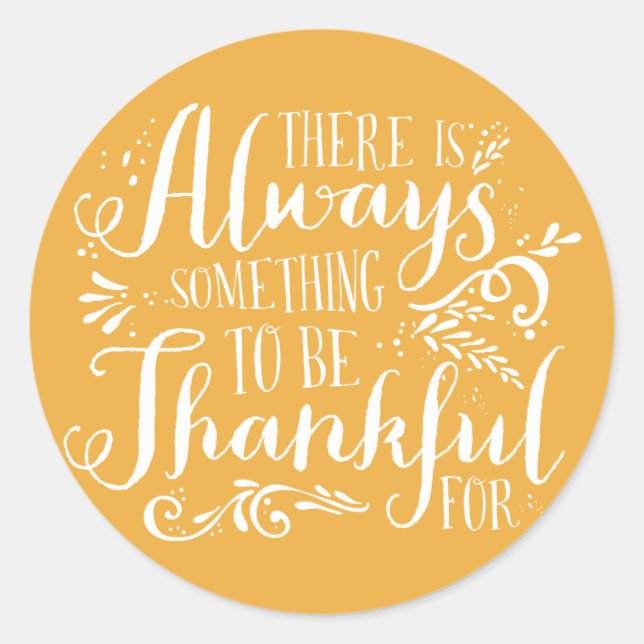 Be Thankful Script Mustard Thanksgiving Sticker (Front)