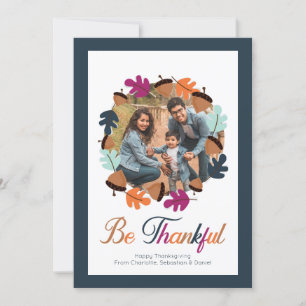 Be Thankful Thanksgiving Fall Colour Wreath Photo Holiday Card