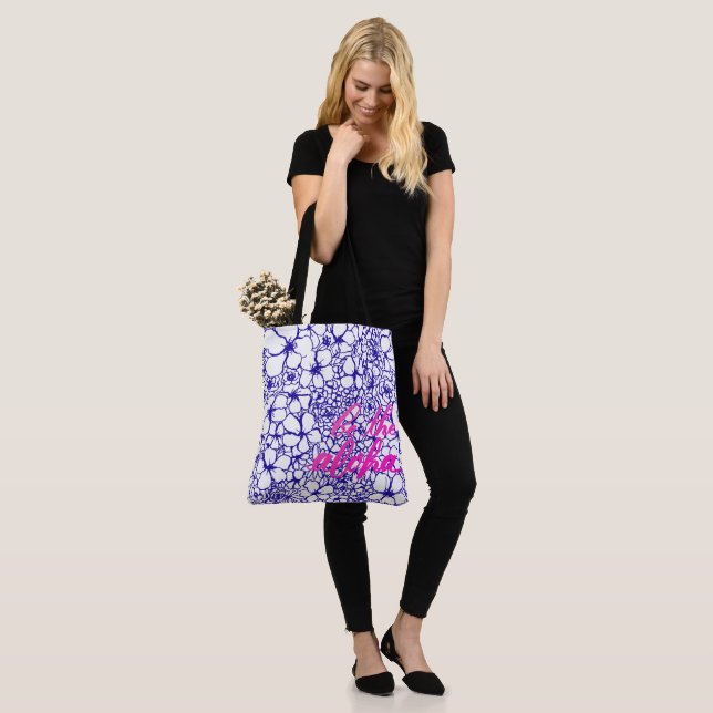 Be The Aloha Floral Shopper Blue Tote Bag (On Model)