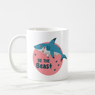 Be The Beast Kawaii Happy Blue Shark on Pink Coffee Mug