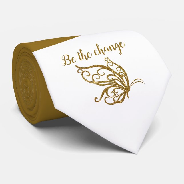 Be the Change Gold Butterfly Design Tie (Rolled)