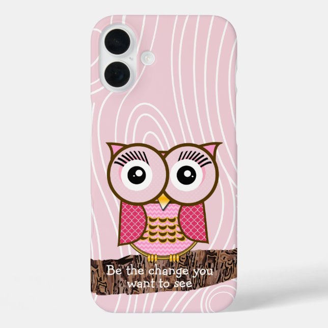 Be the Change Owl Wood Pattern Change Colour Case-Mate iPhone Case (Back)