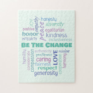 Be the Change Positive Word Cloud Jigsaw Puzzle