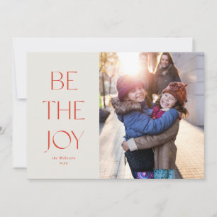 Be the joy simple one photo red Christmas Holiday Card