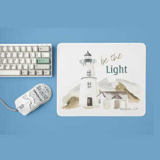 Be the Light Lighthouse Watercolor Faith Quote Mouse Pad