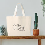 Be the Light | Matthew 5:14 Bible Verse Christian Large Tote Bag<br><div class="desc">Simple,  stylish christian scripture quote art tote bag with bible verse "Be the Light - Matthew 5:14" in modern minimalist typography in off black. This trendy,  modern faith design is the perfect gift and fashion statement. | #christian #religion #scripture #faith #bible #jesus #bethelight</div>