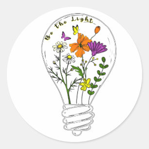 Be The Light Wildflower Motivational Quote Classic Round Sticker