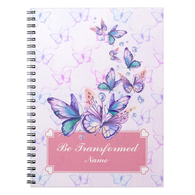 Be Transformed, Purple & Lavender Butterfly Spiral Notebook (Front)