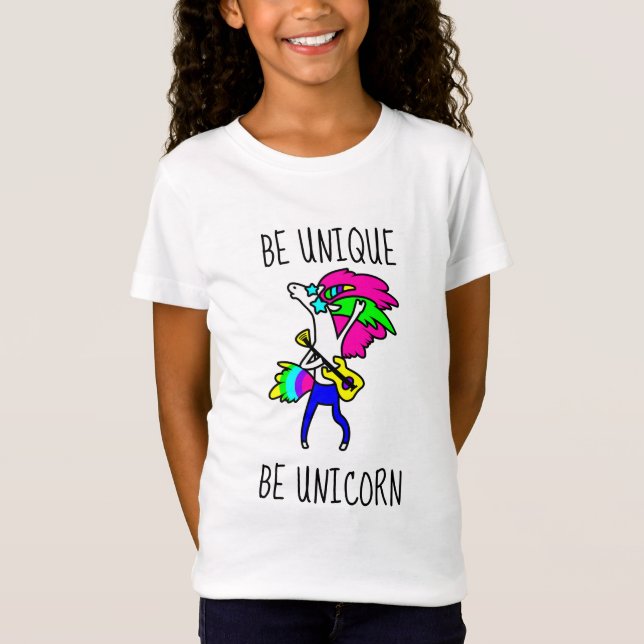 Be Unique Be Unicorn Girls' Fine Jersey T-Shirt (Front)
