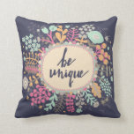Be Unique Cushion<br><div class="desc">Be unique. Inspirational and motivational background. Bright floral card with cute cartoon leafs in vector  | Bigstock® - All Rights Reserved.</div>
