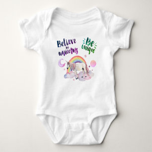 Be Unique Girly Moon Unicorns Rainbow  Baby Bodysuit