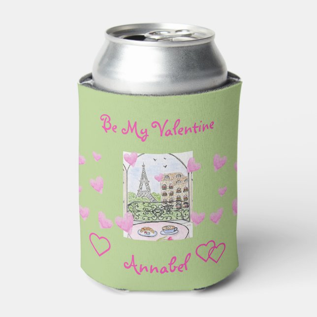 Be Valentine Watercolor Paris Eiffel Tower PHOTO  Can Cooler (Can Front)