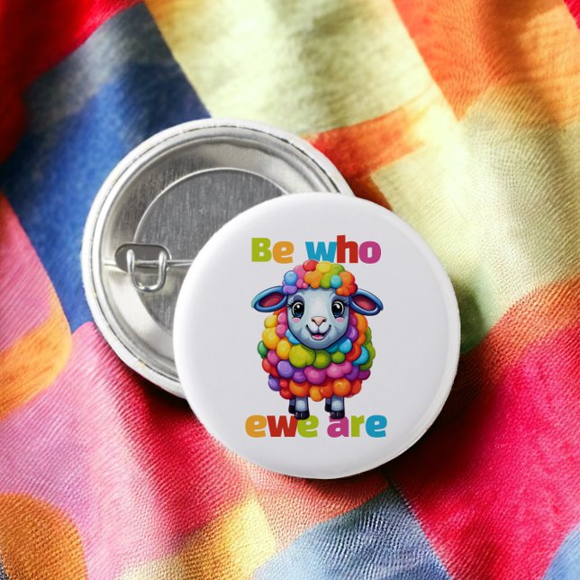 Be who ewe are Rainbow Sheep 3 Cm Round Badge (Be who ewe are Rainbow Sheep Buttons from Ricaso. A cute sheep be who you are LGBT gay pride pin)