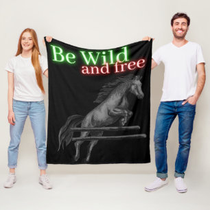 Be Wild and Free Horse Jumping Fleece Blanket