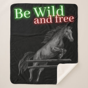 Be Wild and Free Horse Jumping Sherpa Blanket