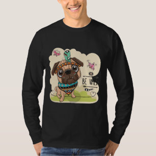 Be Wild Cute tribal Pug Dog with feathers Classic  T-Shirt