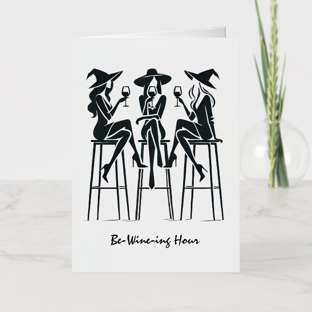 Be-Wine-ing Hour,Elegant Witches Wine Night,Modern Foil Greeting Card (Front)