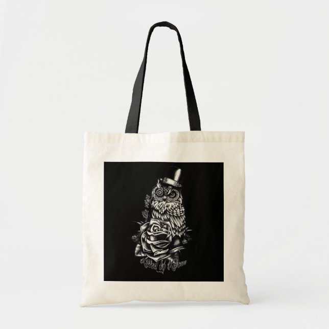 Be wise black owl with top hat illustration. tote bag (Front)