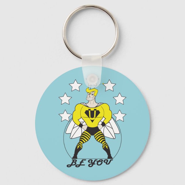 Be You (Bee You)-White stars. Key Ring (Front)