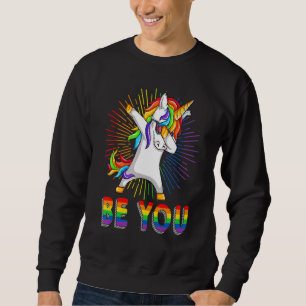 Be You Gay Lesbian Dabbing Unicorn Gay Pride Ally Sweatshirt