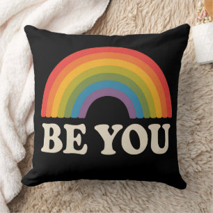 Be You Gay Lesbian Pride LGBTQ Ally Rainbow Retro Cushion