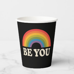 Be You Gay Lesbian Pride LGBTQ Ally Rainbow Retro Paper Cups