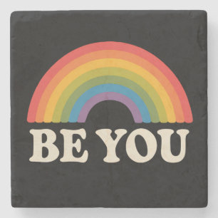 Be You Gay Lesbian Pride LGBTQ Ally Rainbow Retro Stone Coaster