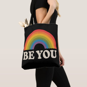 Be You Gay Lesbian Pride LGBTQ Ally Rainbow Retro Tote Bag