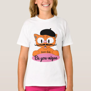 Be You-nique (Be unique) Cartoon Moustache cat Pin T-Shirt