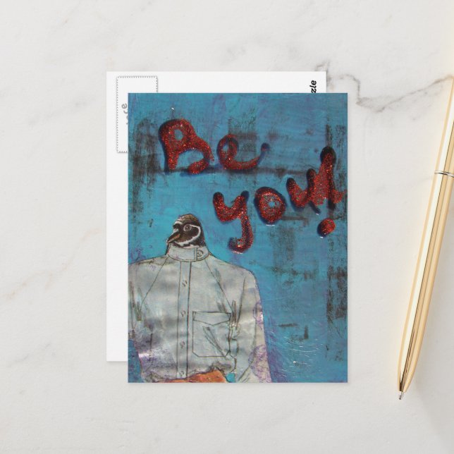 Be You Penguin Mixed Media Postcard (Front/Back In Situ)