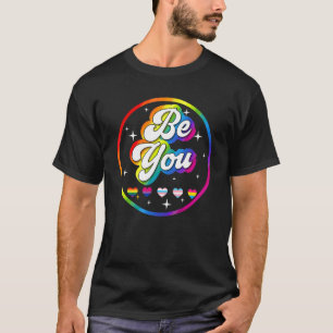 Be You Pride Lgbtq Gay Lgbt Ally Rainbow Flag Retr T-Shirt